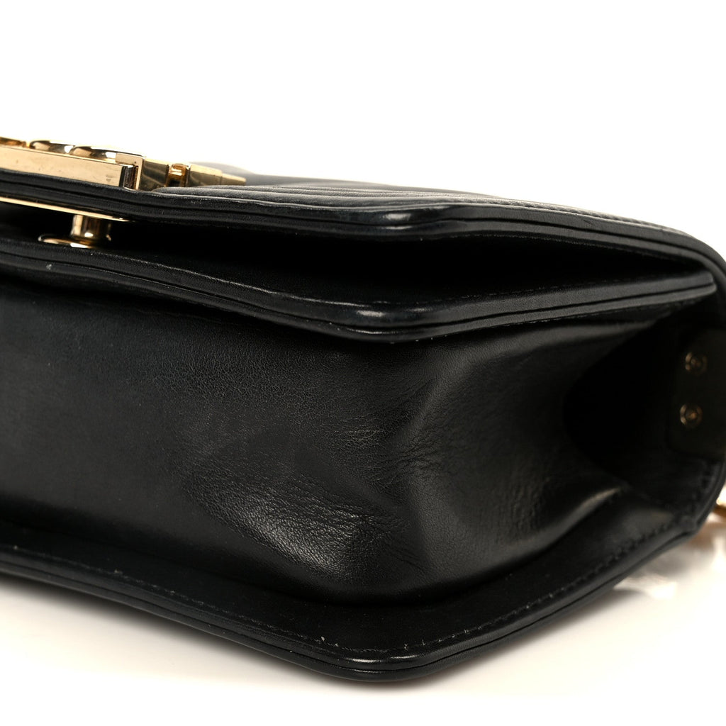 Lambskin Chevron Quilted Mini Boy Flap  Black