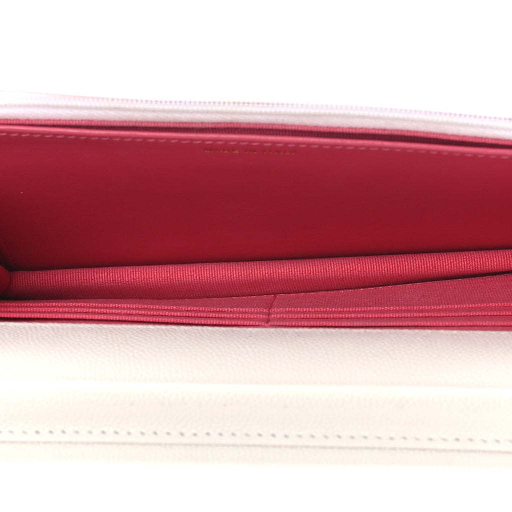 Caviar Quilted Perforated Metal CC Wallet On Chain WOC White