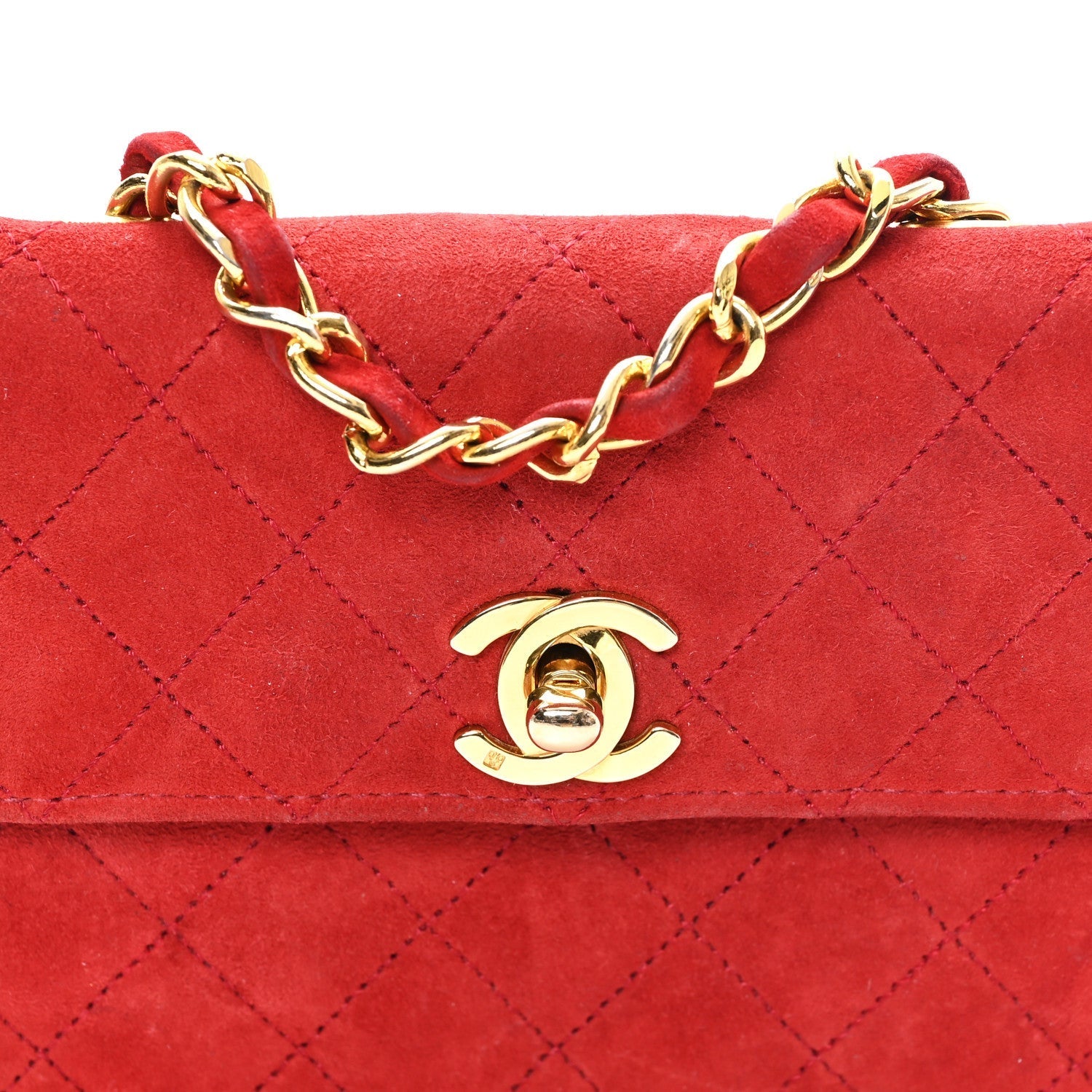 Suede Quilted Mini Square Flap Red