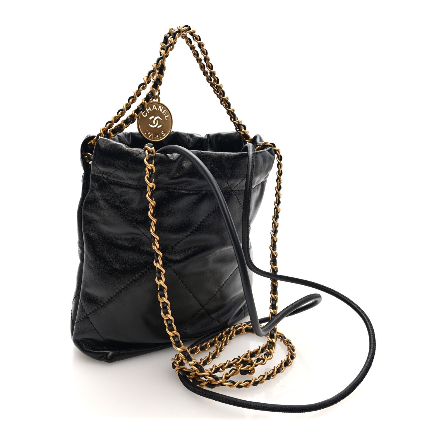 Shiny Calfskin Quilted Mini Chanel 22 Black