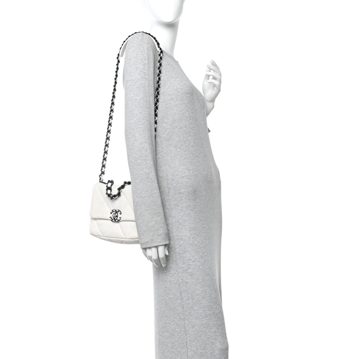 Glossy Calfskin Quilted Medium Chanel 19 Flap White Black