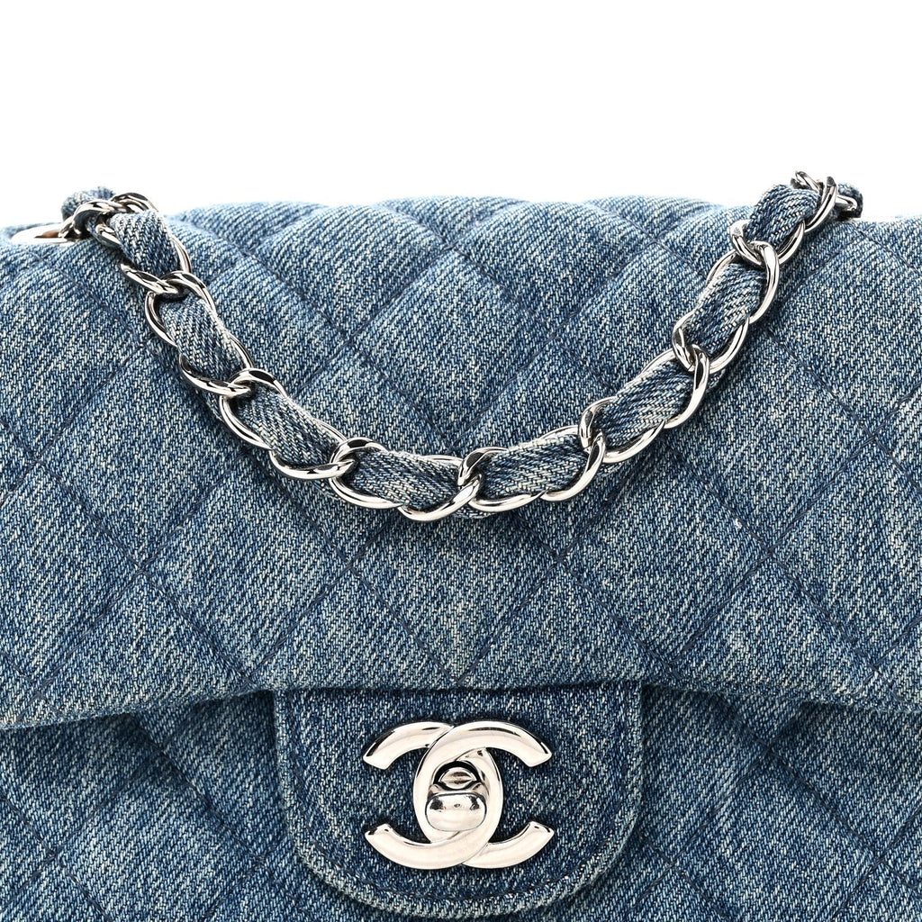Denim CC Quilted Mini Square Flap Blue