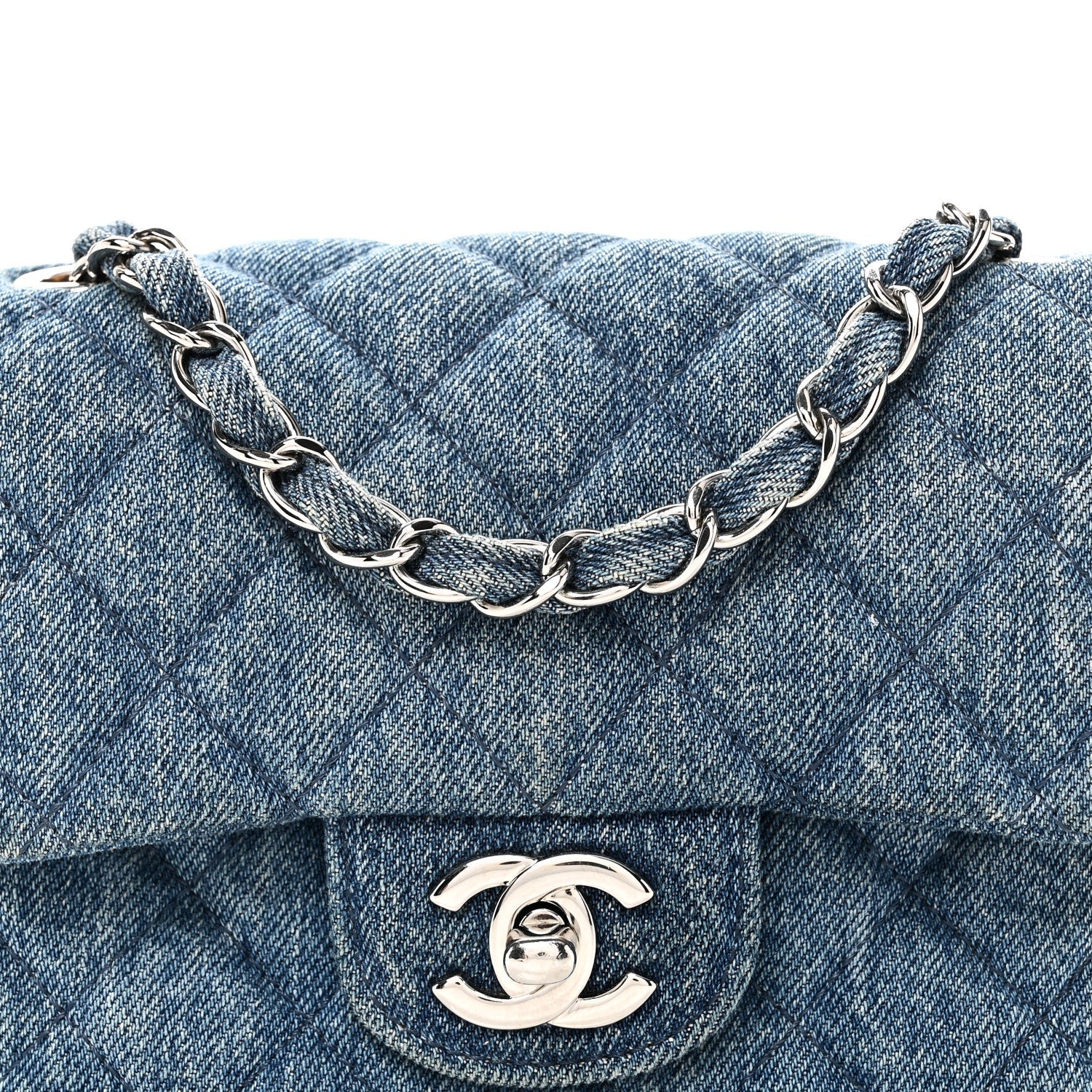 Denim CC Quilted Mini Square Flap Blue