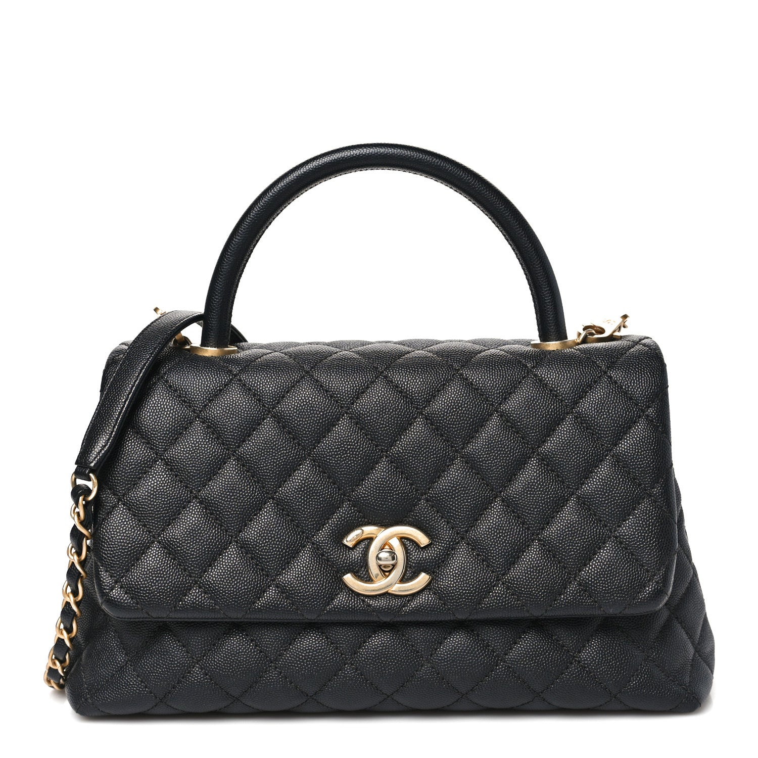 Caviar Quilted Small Coco Chain Handle Flap Black