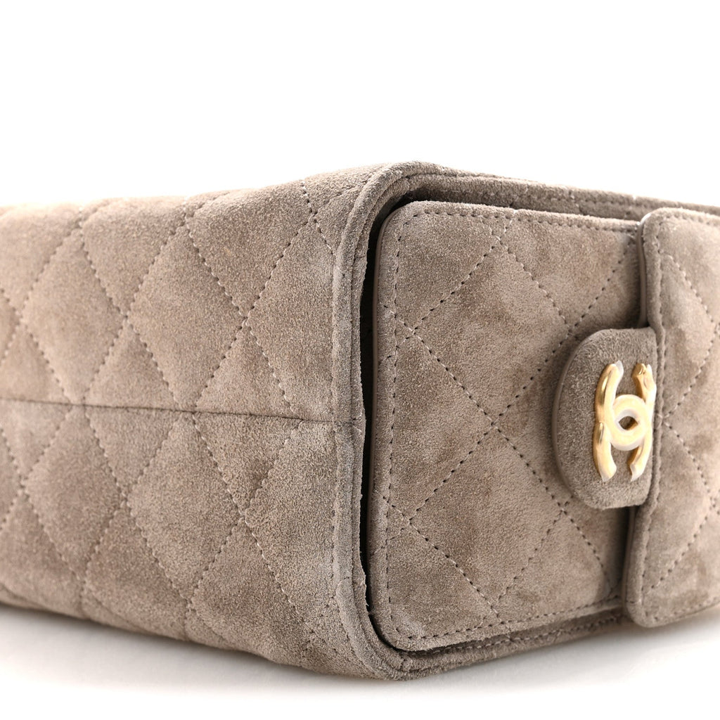 Suede Quilted Mini Chanel 25 Handbag Dark Grey