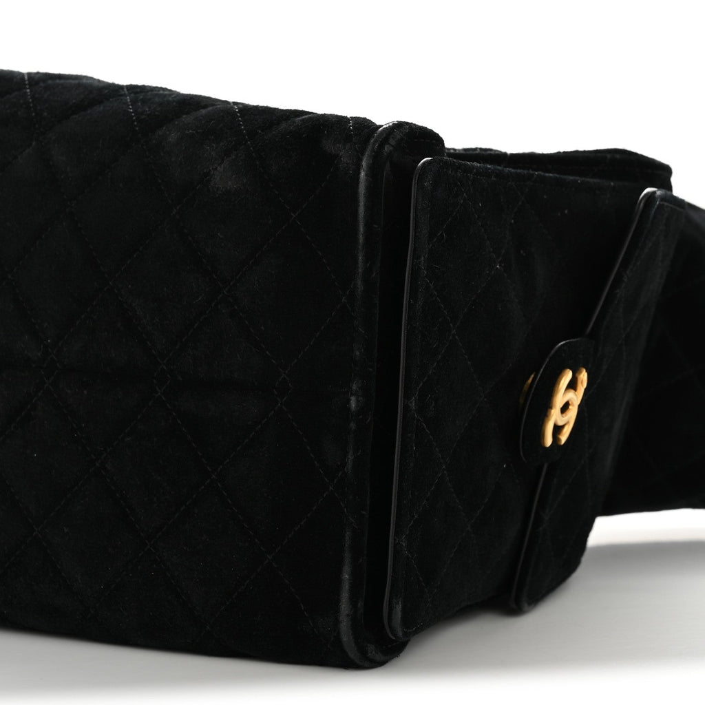 Suede Quilted Medium Chanel 25 Handbag Black