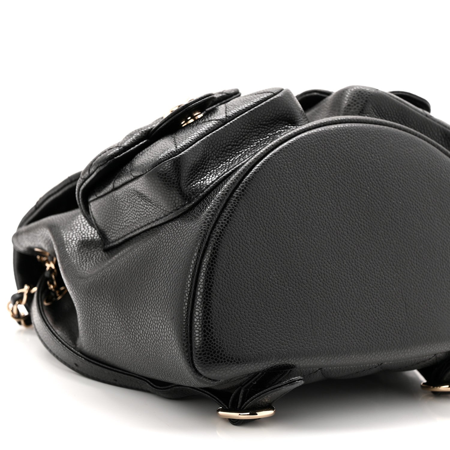 Shiny Caviar Quilted Medium Duma Pockets Drawstring Backpack Black