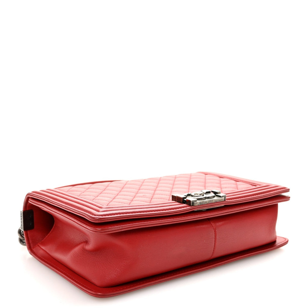 Calfskin Quilted New Medium Boy Flap Red