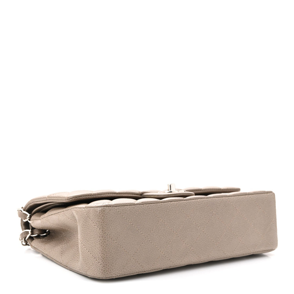 Caviar Quilted Medium Double Flap Taupe