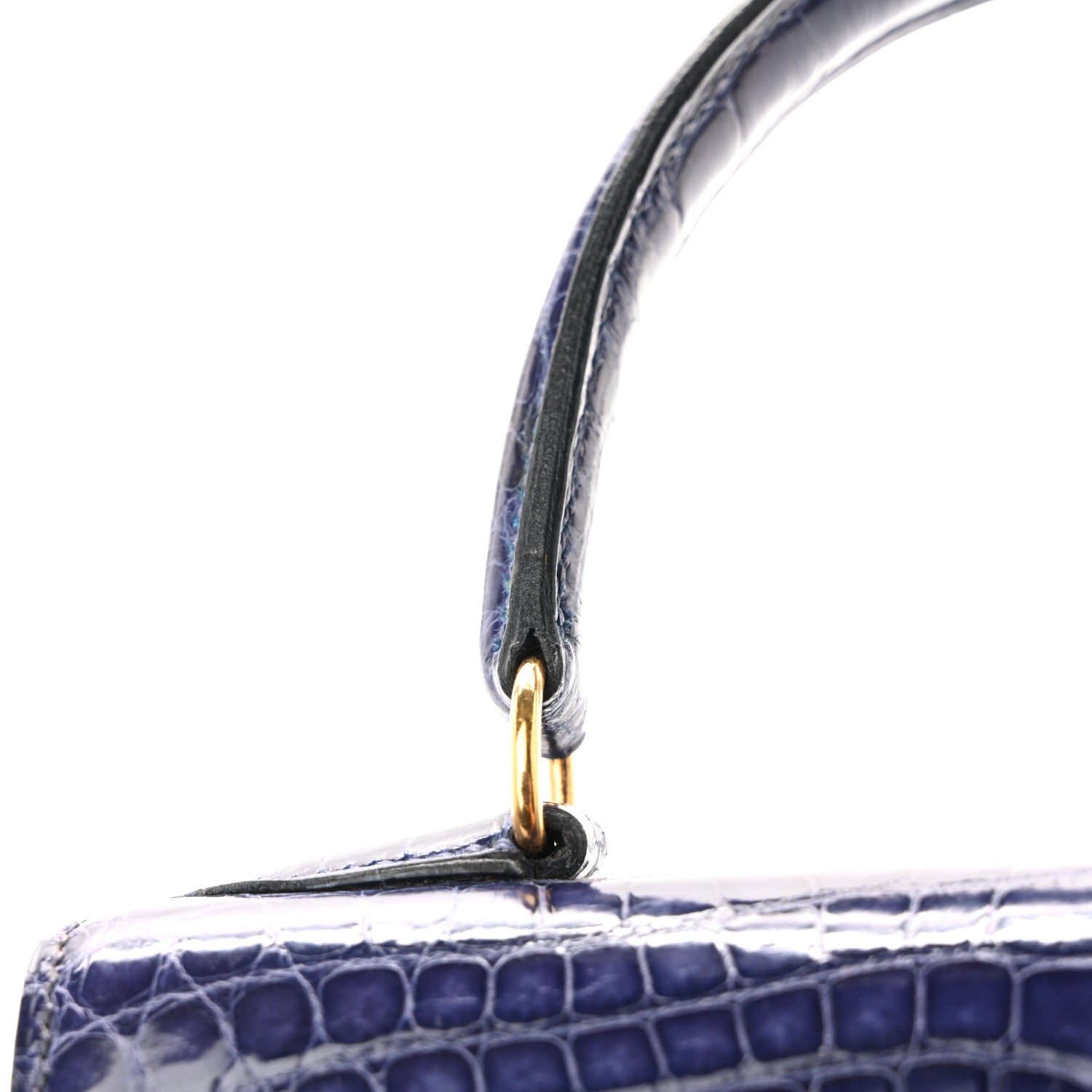 Shiny Alligator Mini Kelly Sellier 20 Bleu Roi