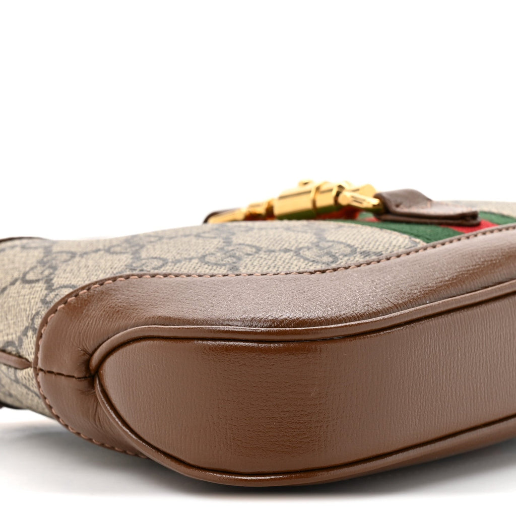 GG Supreme Monogram Azalea Calfskin Web Mini Jackie 1961 Hobo Beige Ebony Brown Sugar