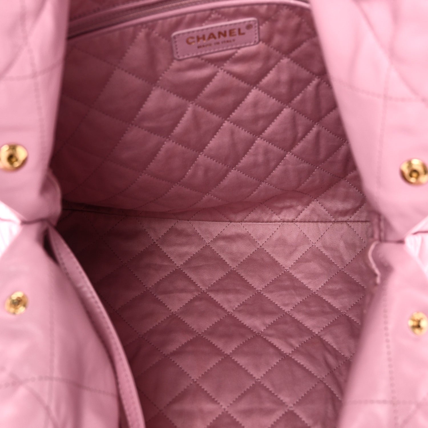 Shiny Calfskin Quilted Chanel 22 Drawstring Bag Pink