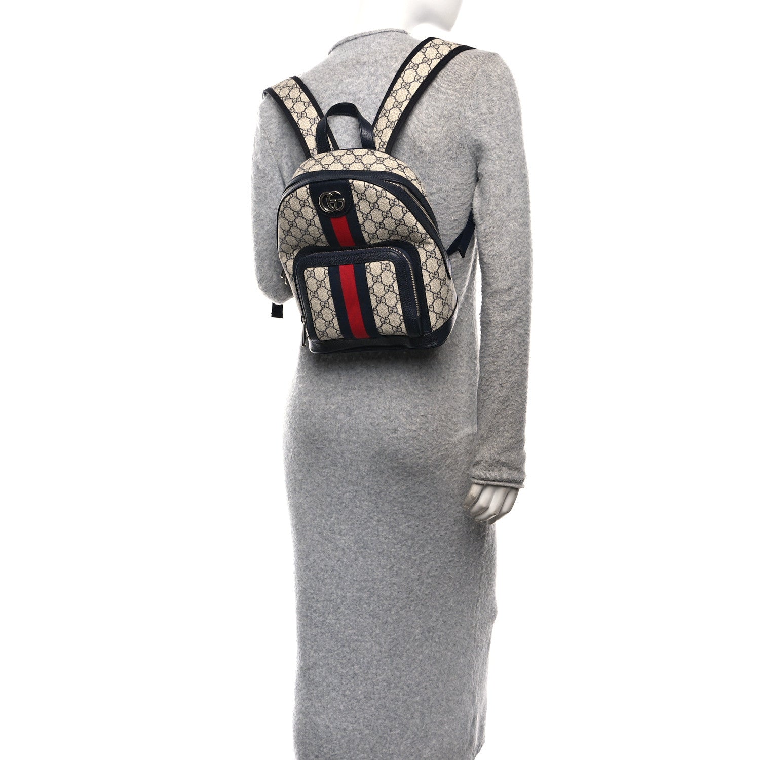 GG Supreme Monogram Textured Dollar Calfskin Web Small Ophidia Day Backpack Beige Blue Black