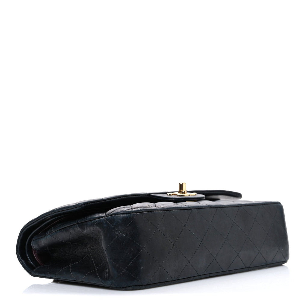 Lambskin Quilted Medium Double Flap Black