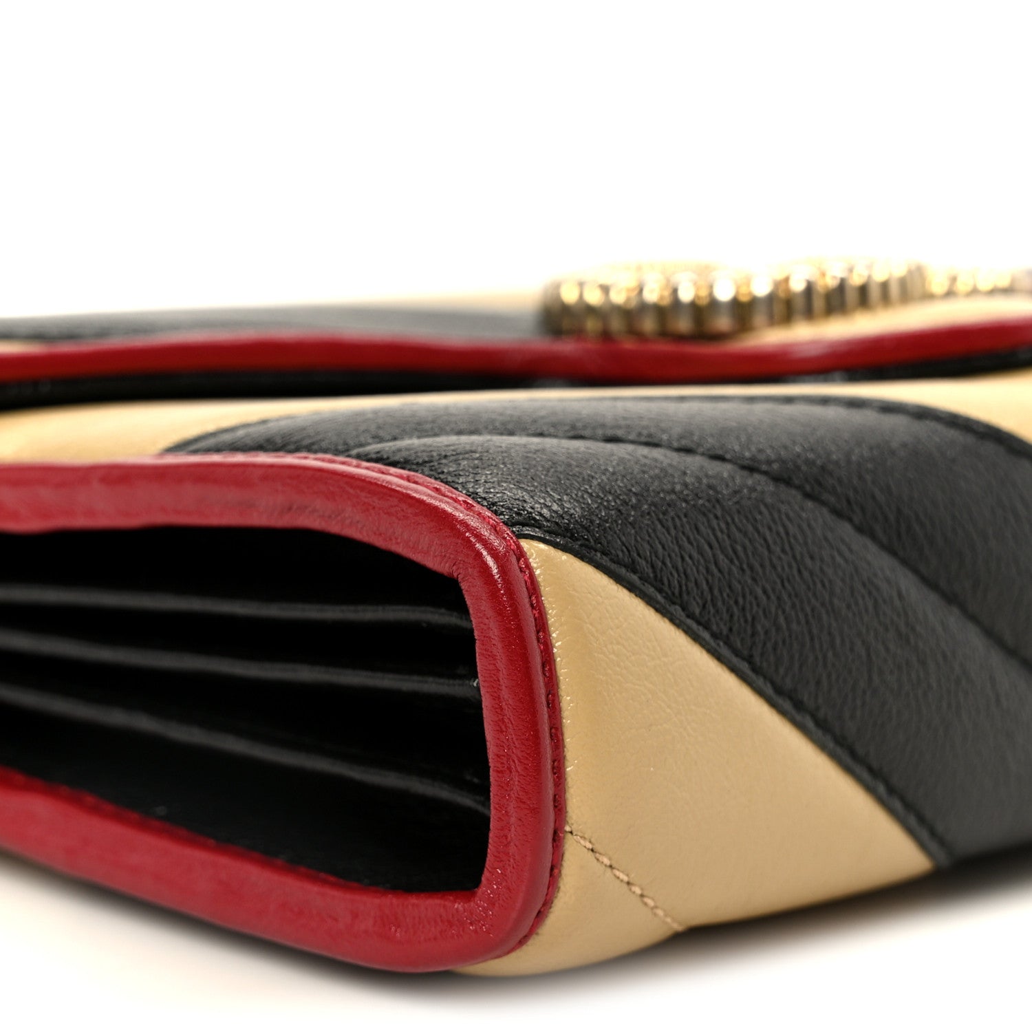 Azalea Calfskin Matelasse Diagonal Patchwork Torchon GG Marmont Chain Wallet Black Beige Romantic Cerise