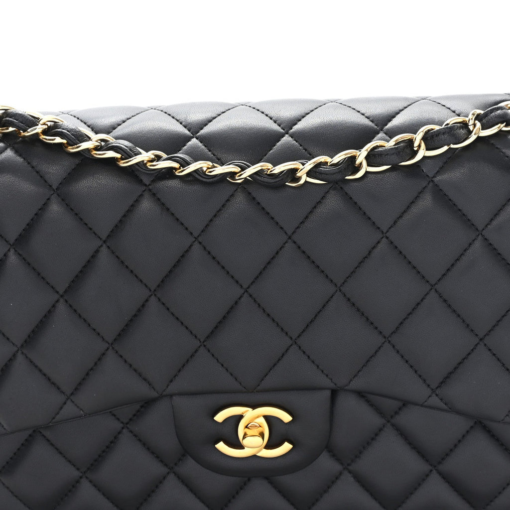 Lambskin Quilted Jumbo Double Flap Black