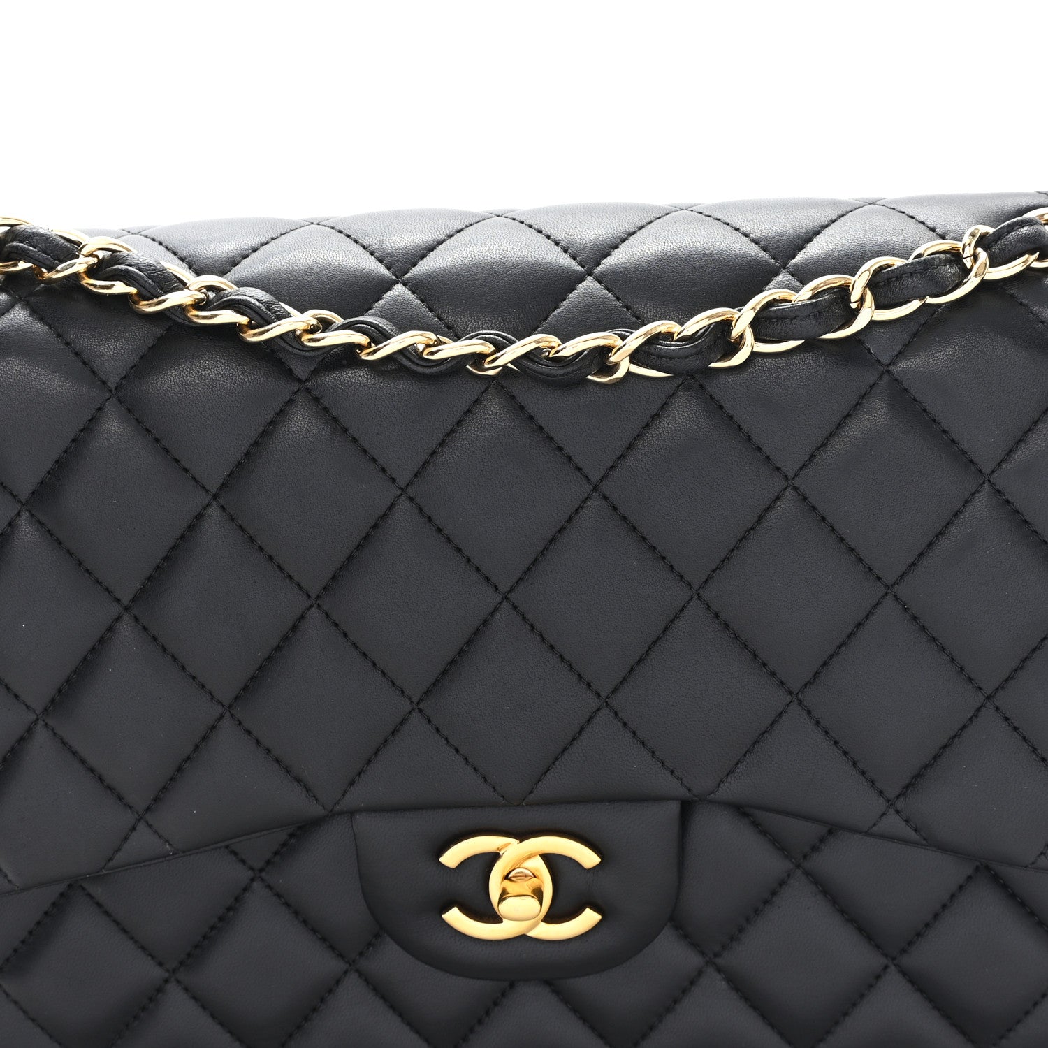 Lambskin Quilted Jumbo Double Flap Black