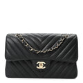 Caviar Chevron Quilted Small Double Flap Black