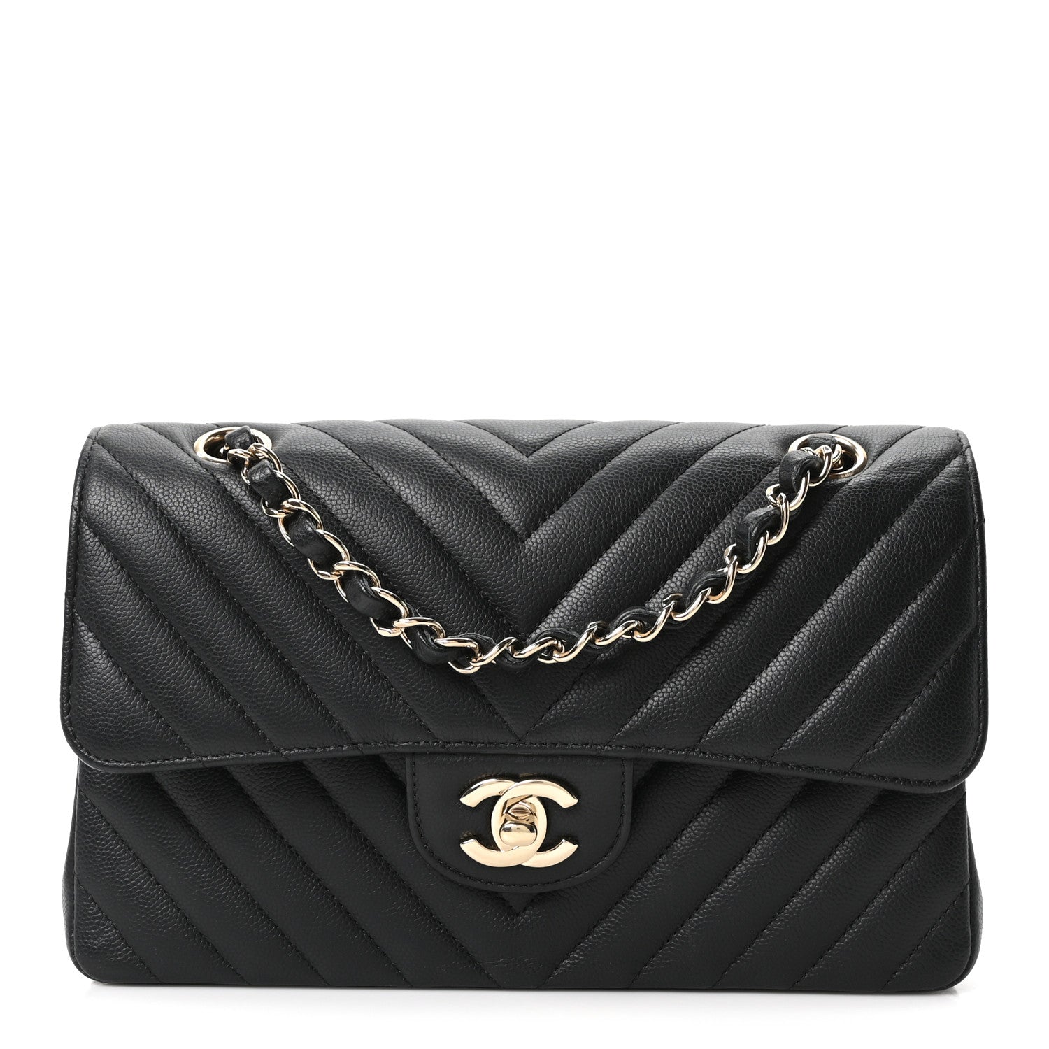 Caviar Chevron Quilted Small Double Flap Black