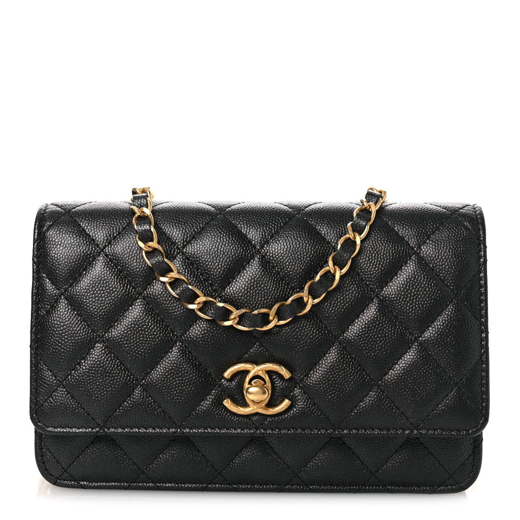 Pearly Caviar Quilted Fit For You Wallet On Chain WOC Black