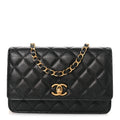 Pearly Caviar Quilted Fit For You Wallet On Chain WOC Black
