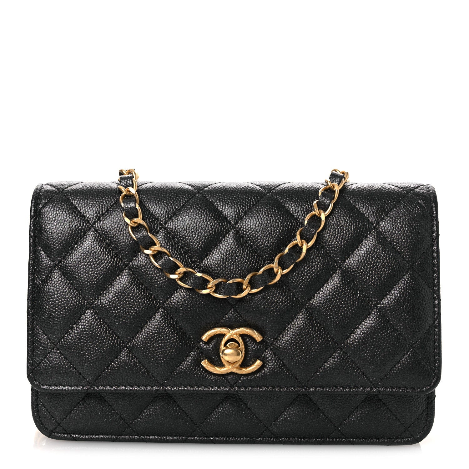 Pearly Caviar Quilted Fit For You Wallet On Chain WOC Black