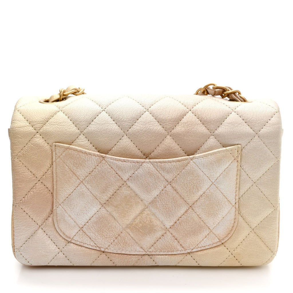 Metallic Goatskin Quilted Mini Rectangular Flap Gold