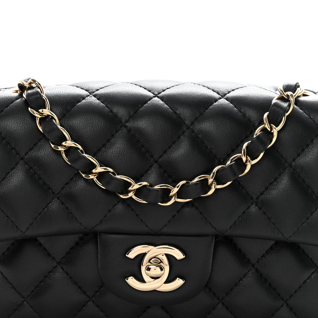 Lambskin Quilted Mini Rectangular Flap Black