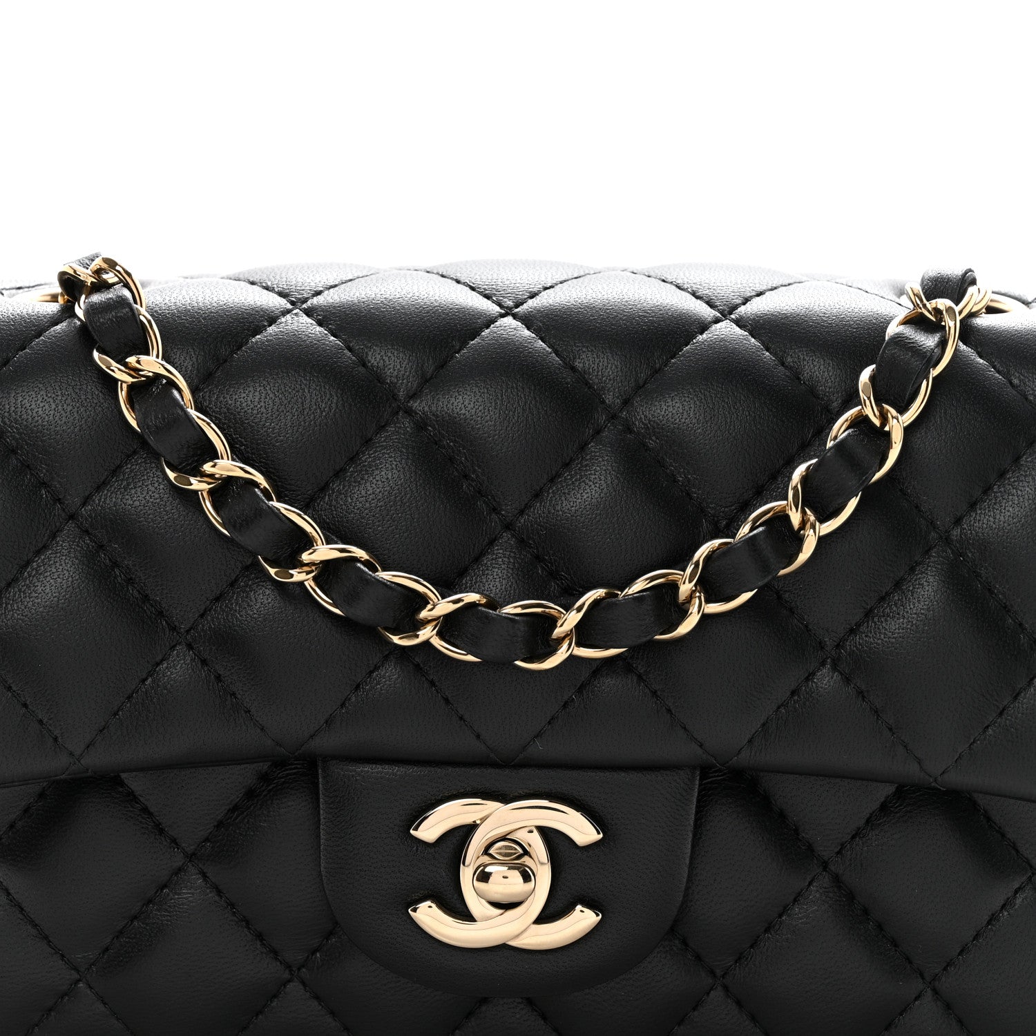 Lambskin Quilted Mini Rectangular Flap Black