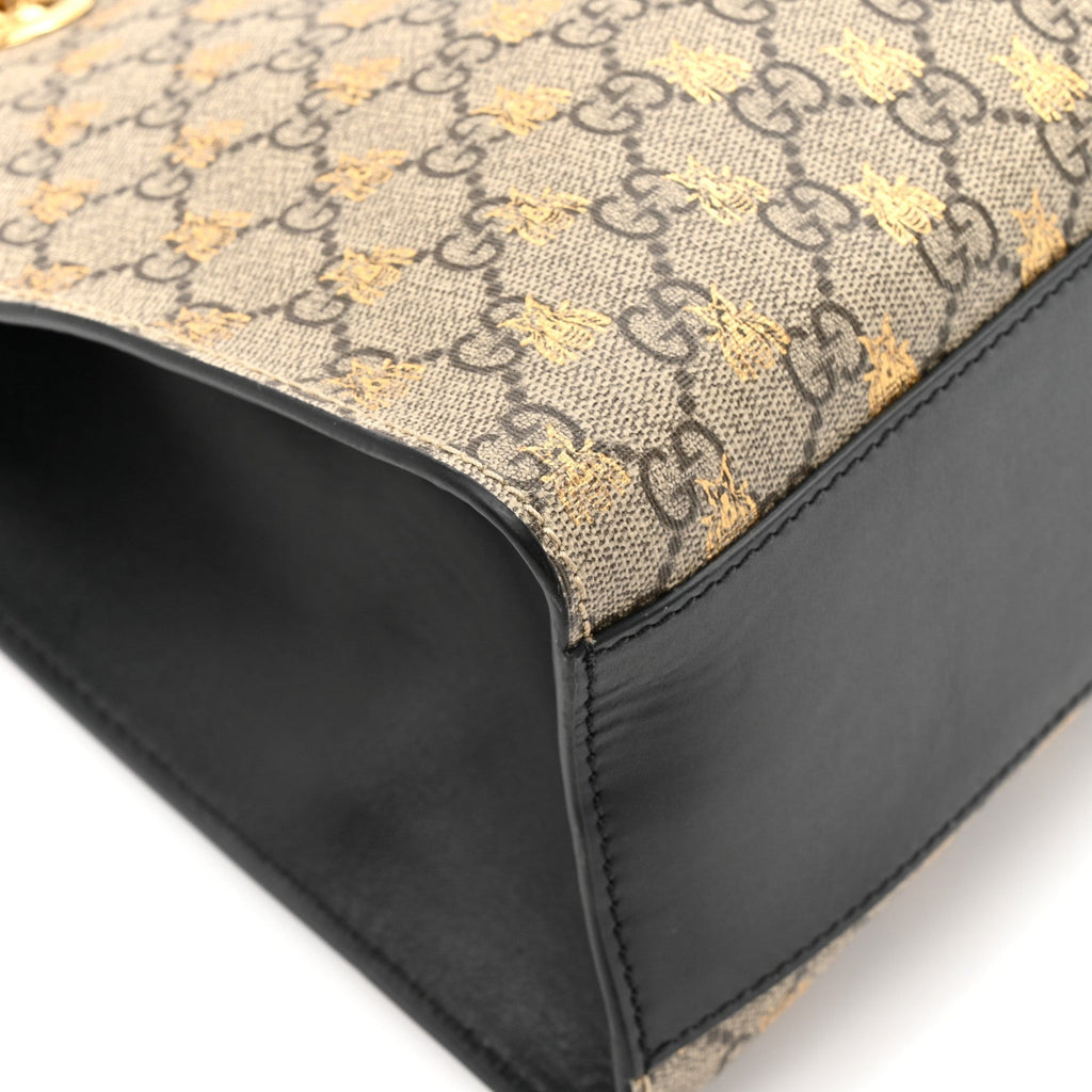 GG Supreme Monogram Bees Medium Padlock Tote Beige Oro Black