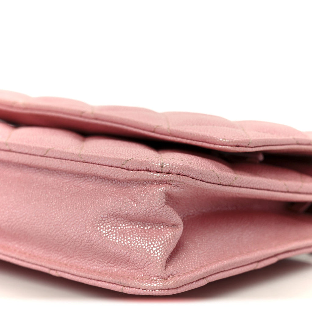 Iridescent Caviar Quilted Wallet on Chain WOC Rose Pink