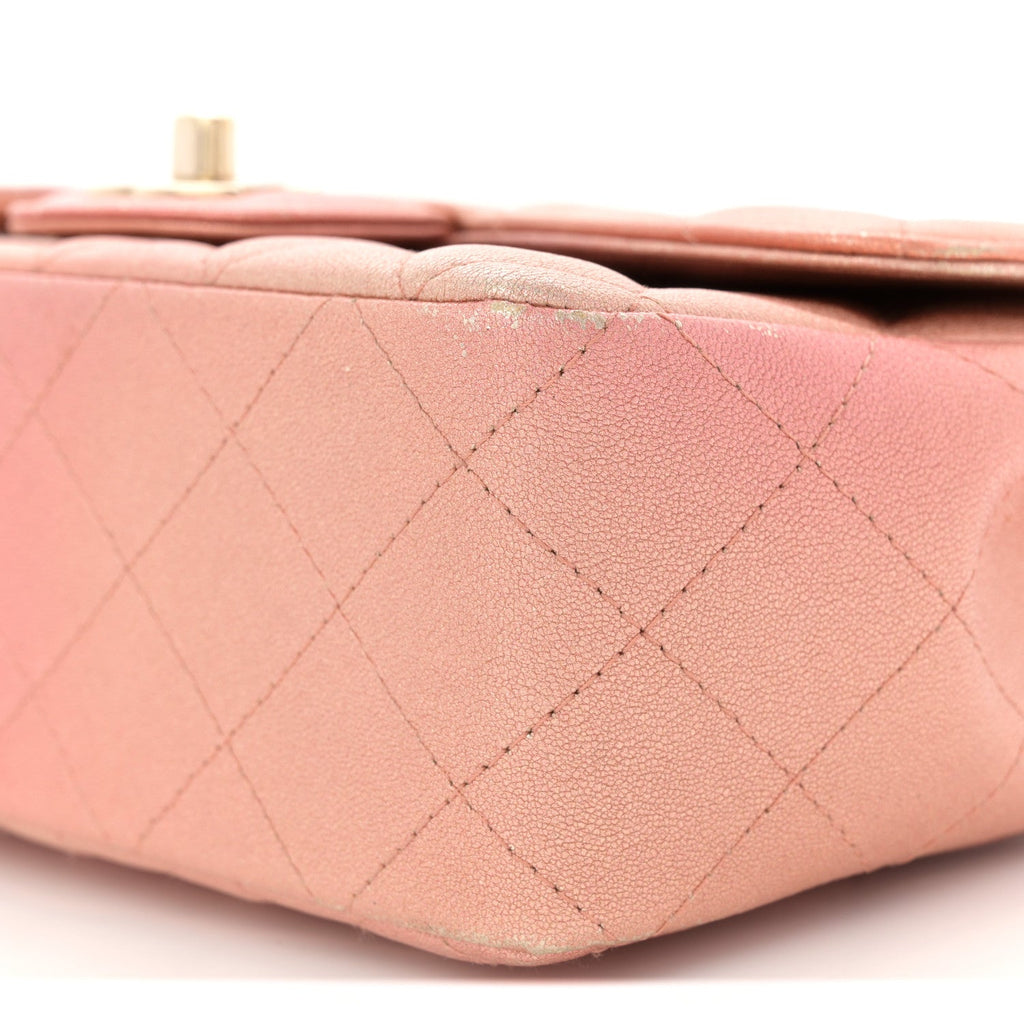 Metallic Lambskin Quilted Ombre Mini Rectangular Flap Pink