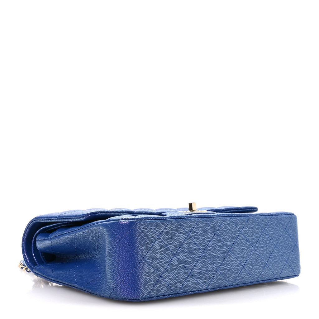 Iridescent Caviar Quilted Medium Double Flap Blue
