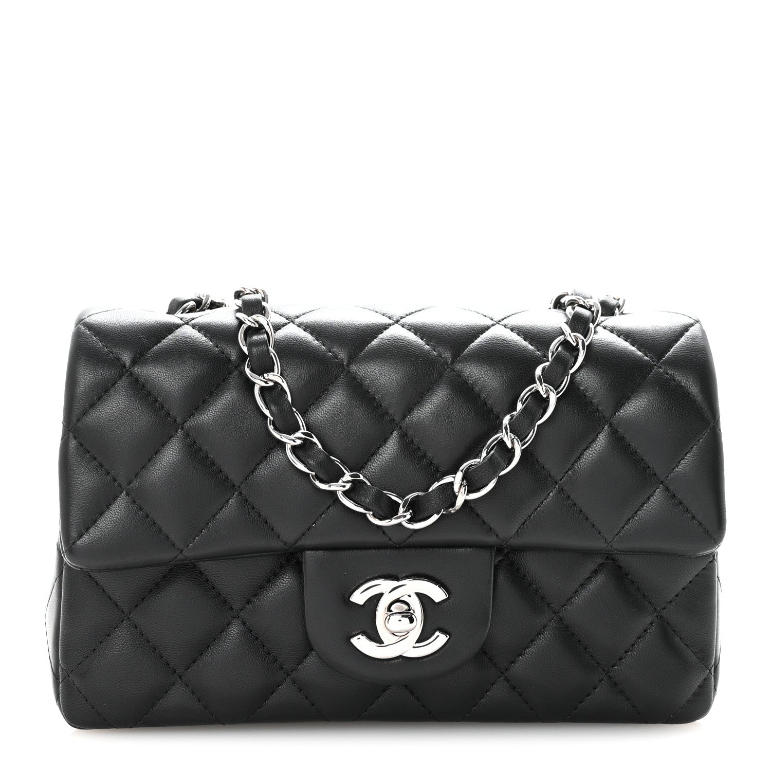 Lambskin Quilted Mini Rectangular Flap Black