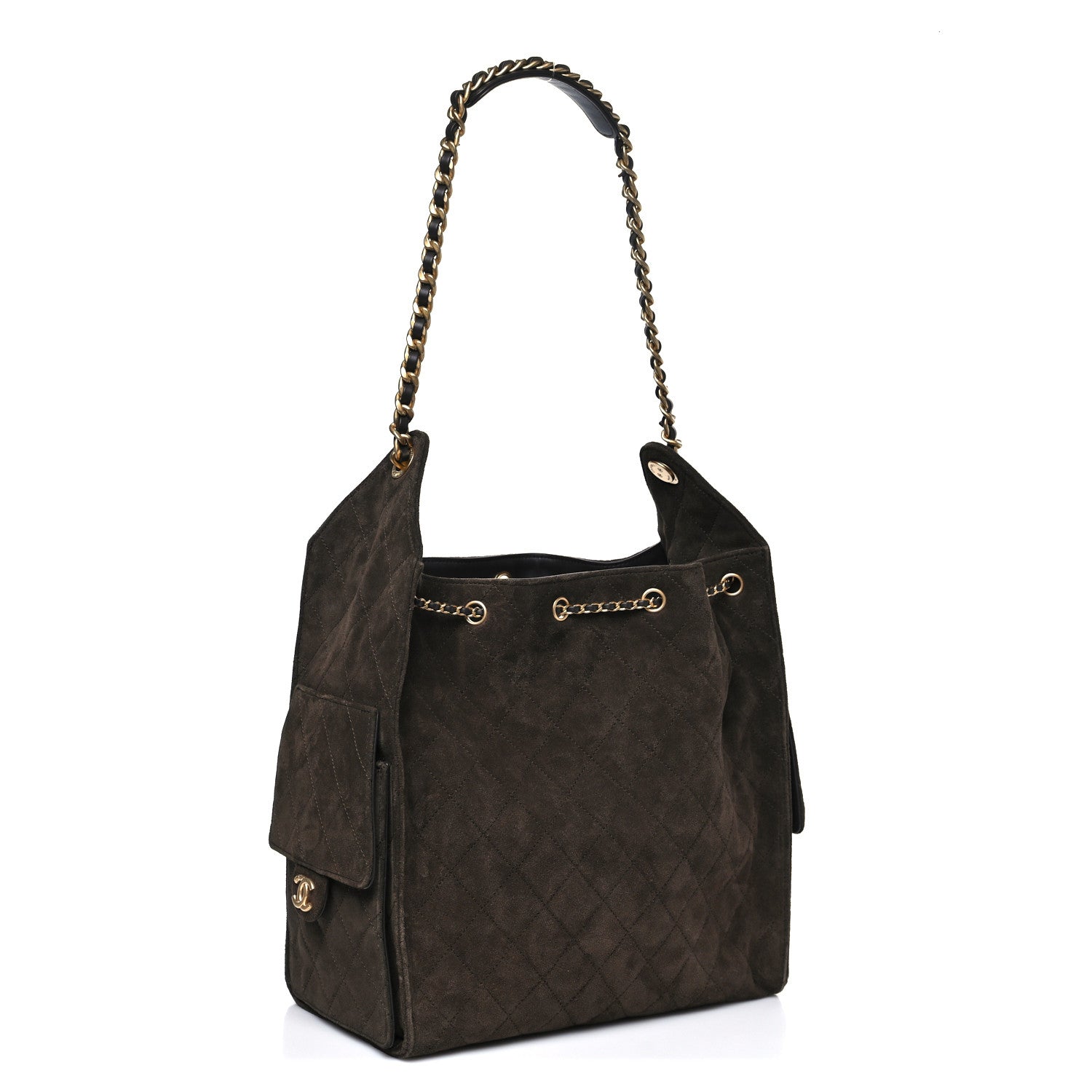Suede Quilted Medium Chanel 25 Handbag Dark Brown