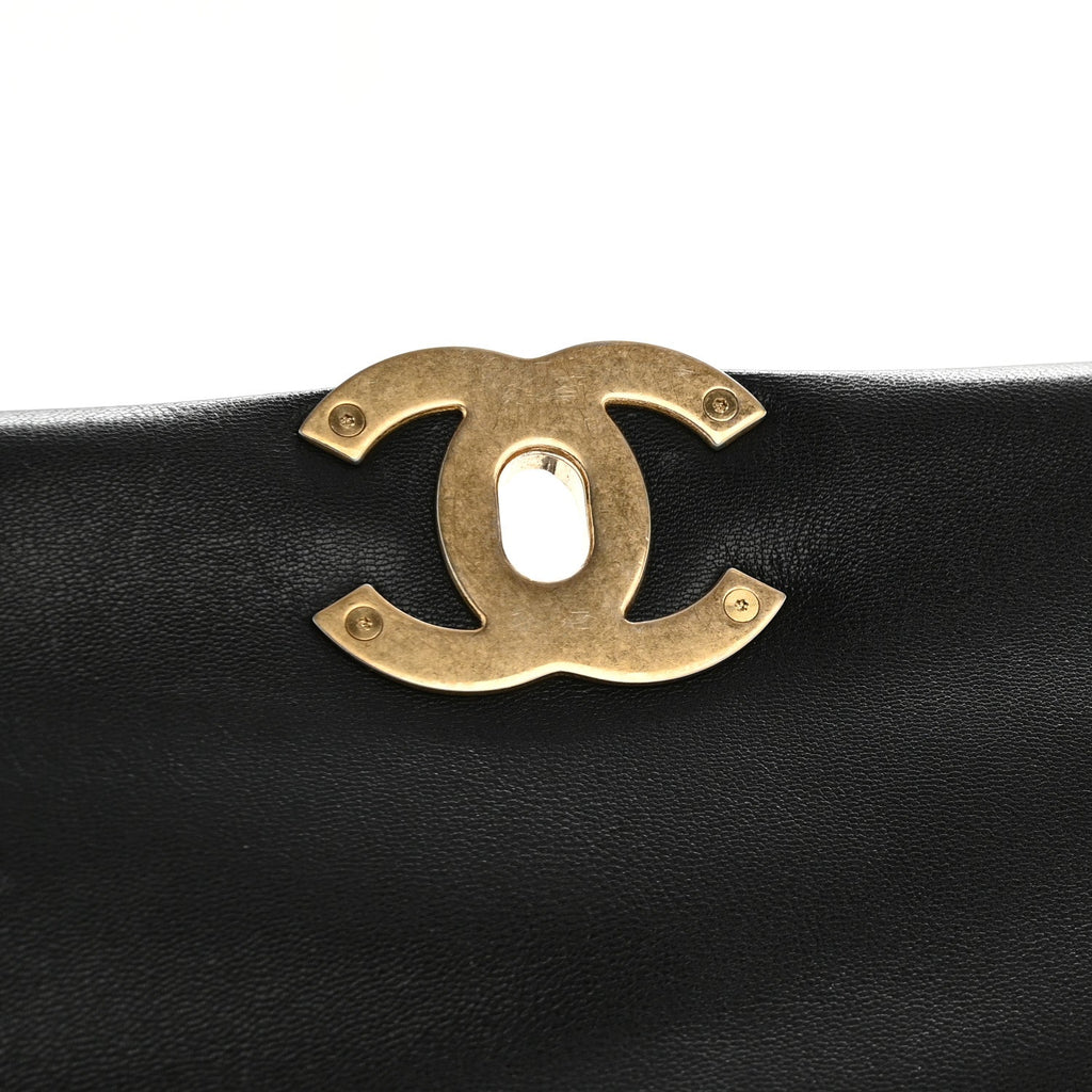 Shiny Goatskin Quilted Large Chanel 19 Flap Black