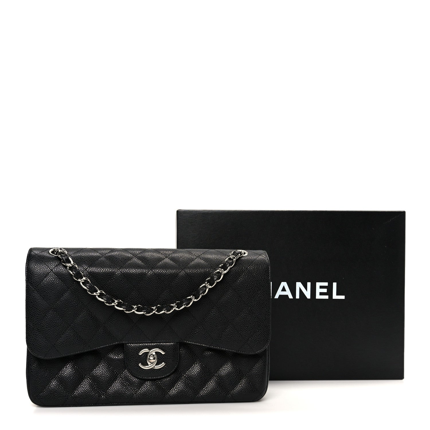 Caviar Quilted Jumbo Double Flap Black