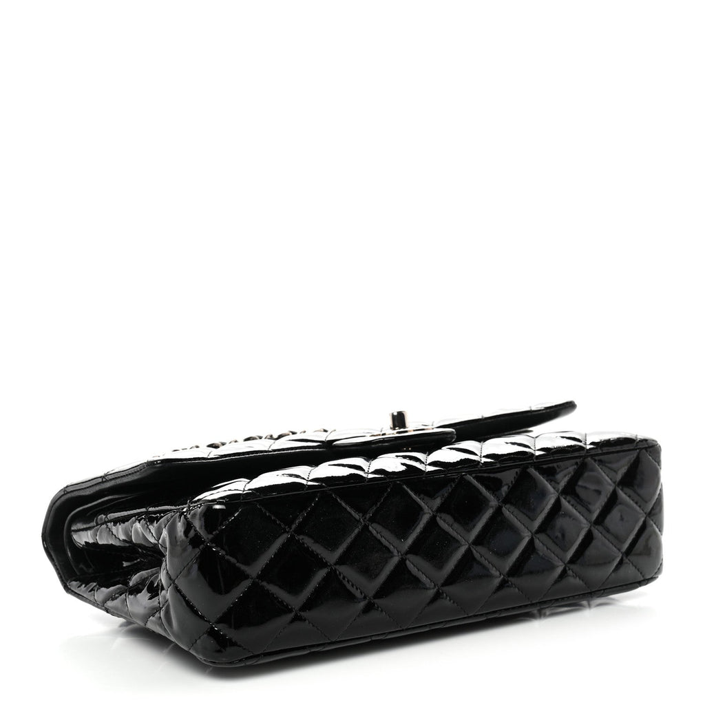 Patent Quilted Medium Double Flap Black