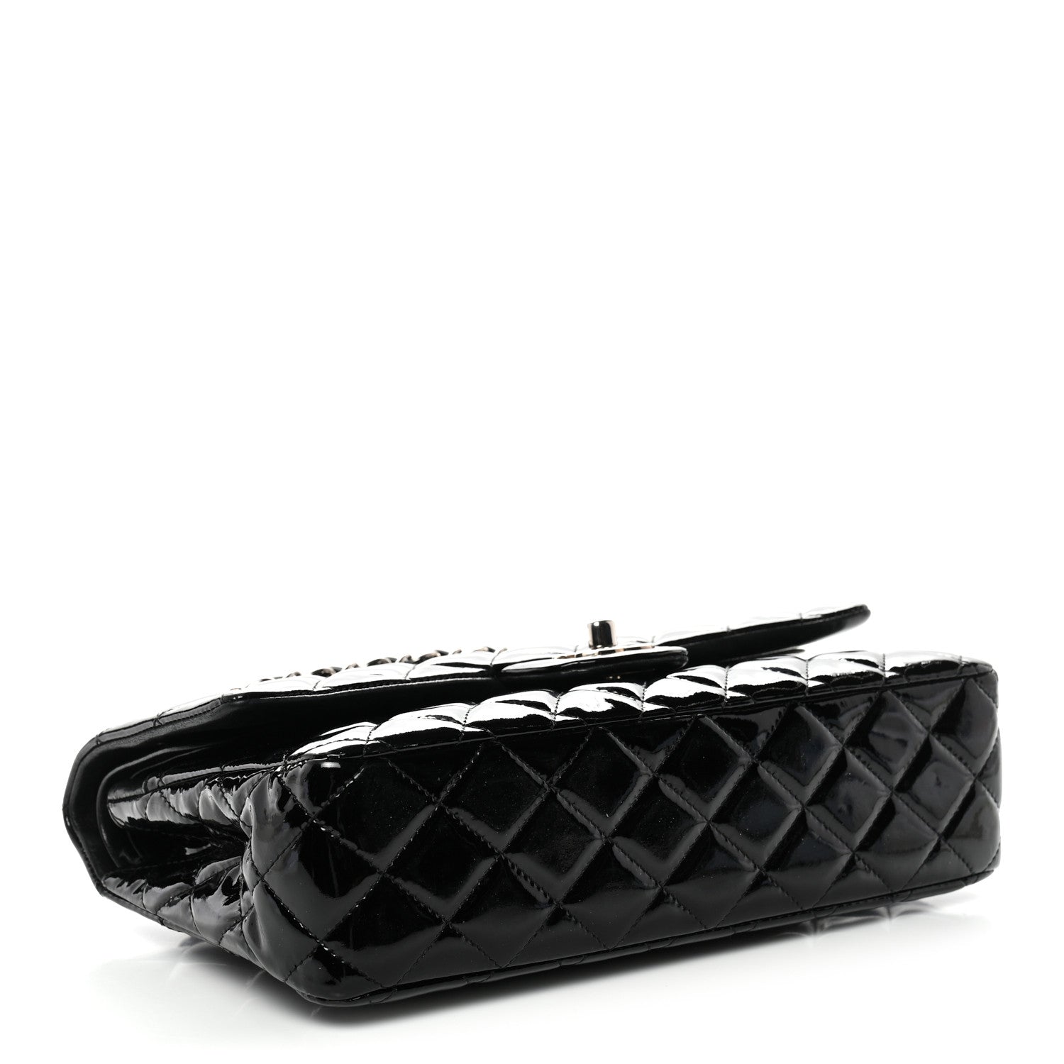 Patent Quilted Medium Double Flap Black