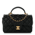 Caviar Quilted Mini Top Handle Rectangular Flap Black