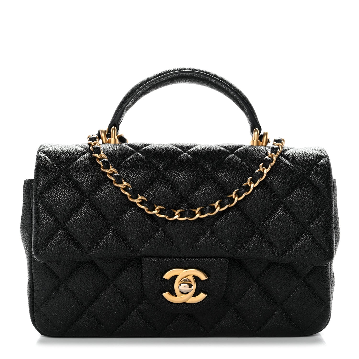 Caviar Quilted Mini Top Handle Rectangular Flap Black