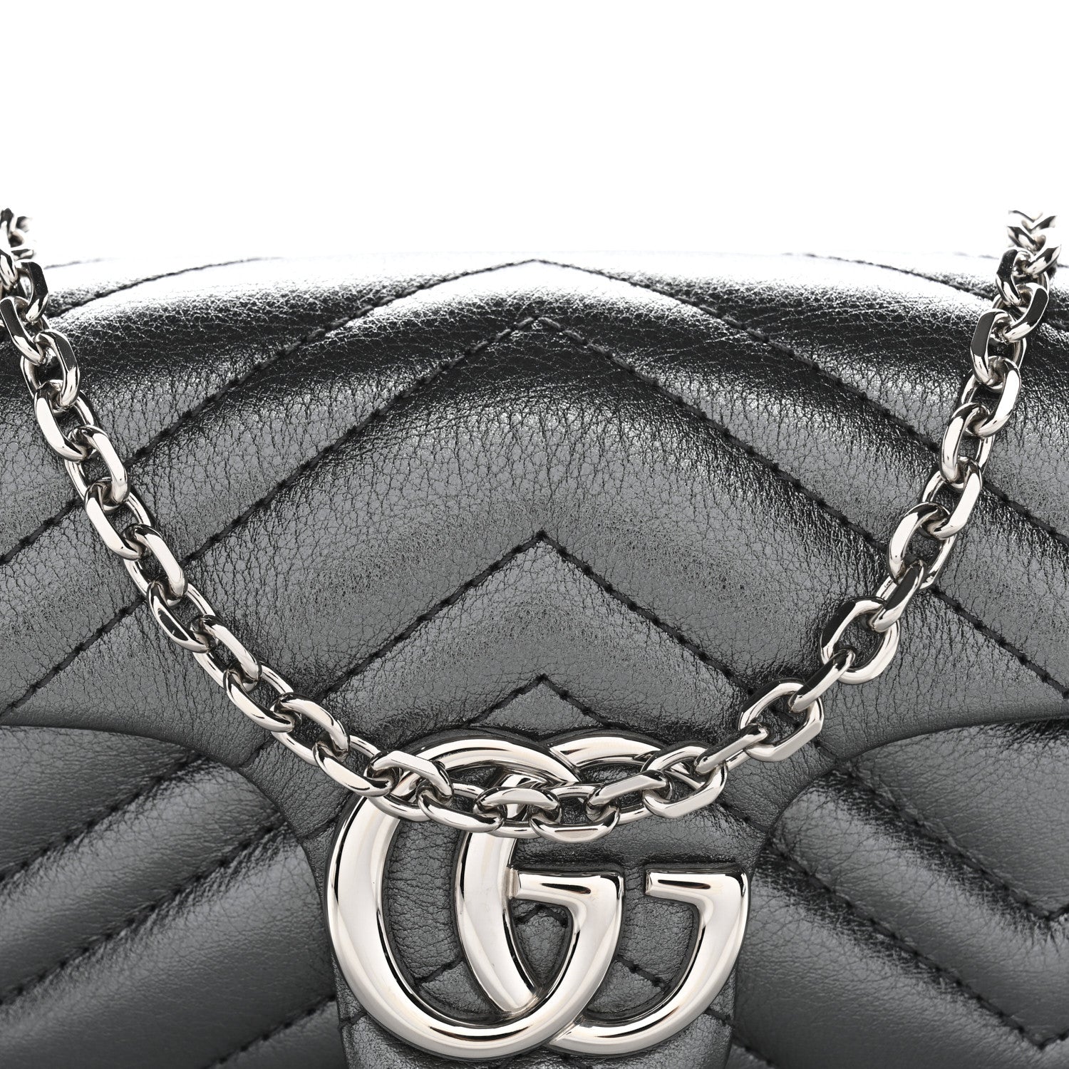 Metallic Lambskin Matelasse Mini GG Marmont Shoulder Bag Piombo