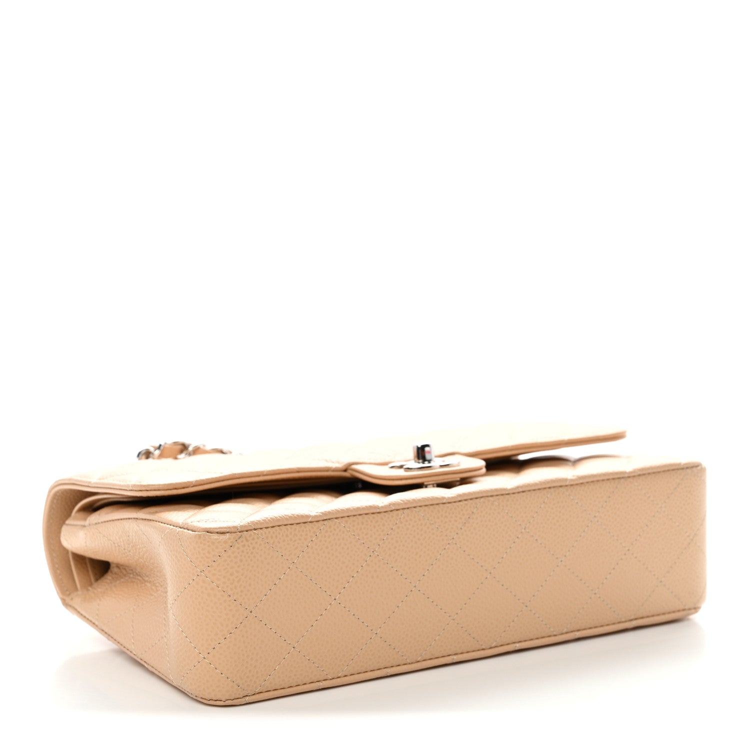 Caviar Quilted Medium Double Flap Beige