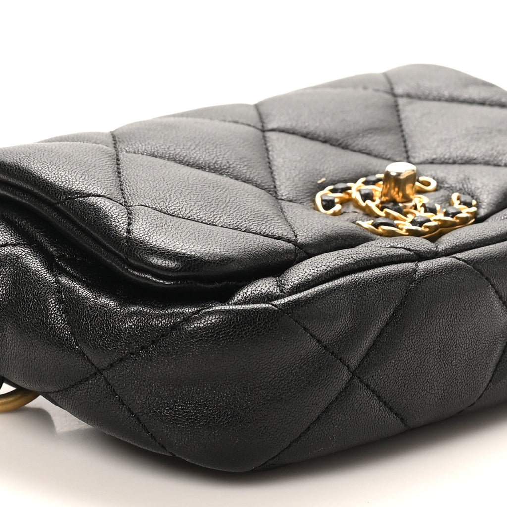 Goatskin Quilted Chanel 19 Waist Bag Black