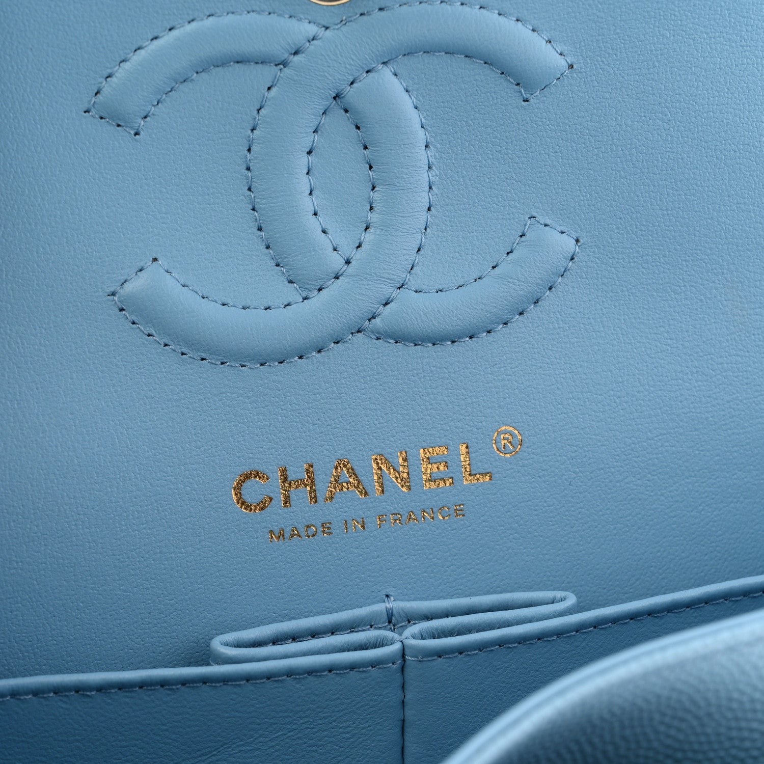 Caviar Quilted Small Double Flap Light Blue