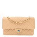 Caviar Quilted Medium Double Flap Beige