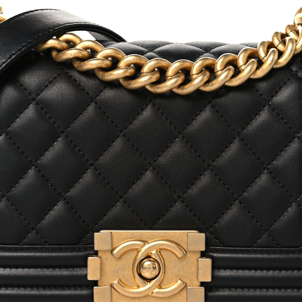 Calfskin Quilted Small Boy Flap Black