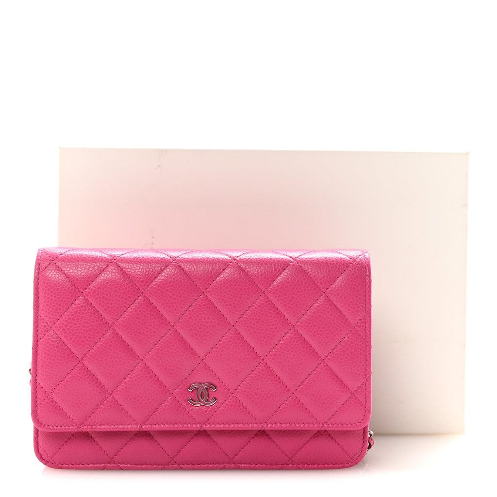 Caviar Quilted Wallet on Chain WOC Pink