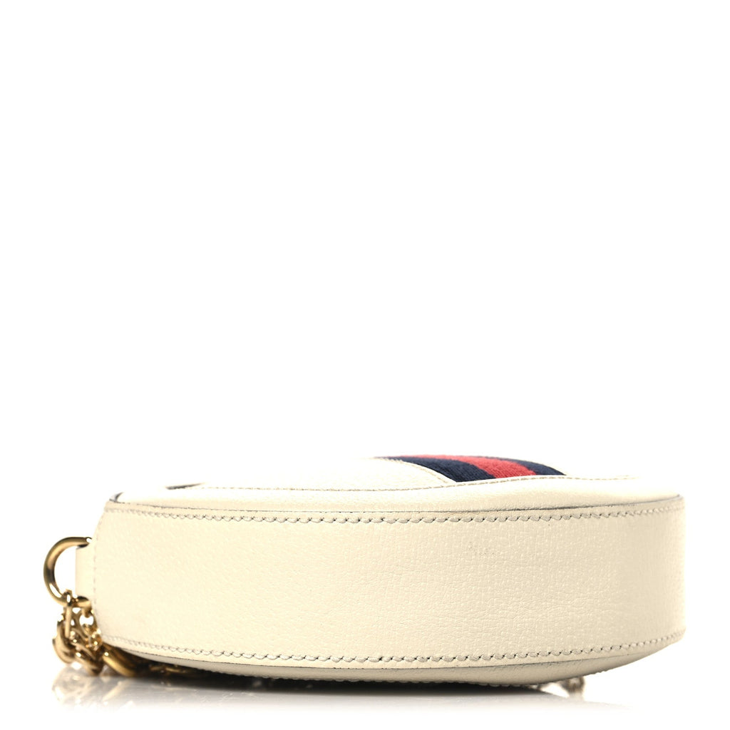 Textured Calfskin Web Mini Ophidia Round Shoulder Bag Mystic White