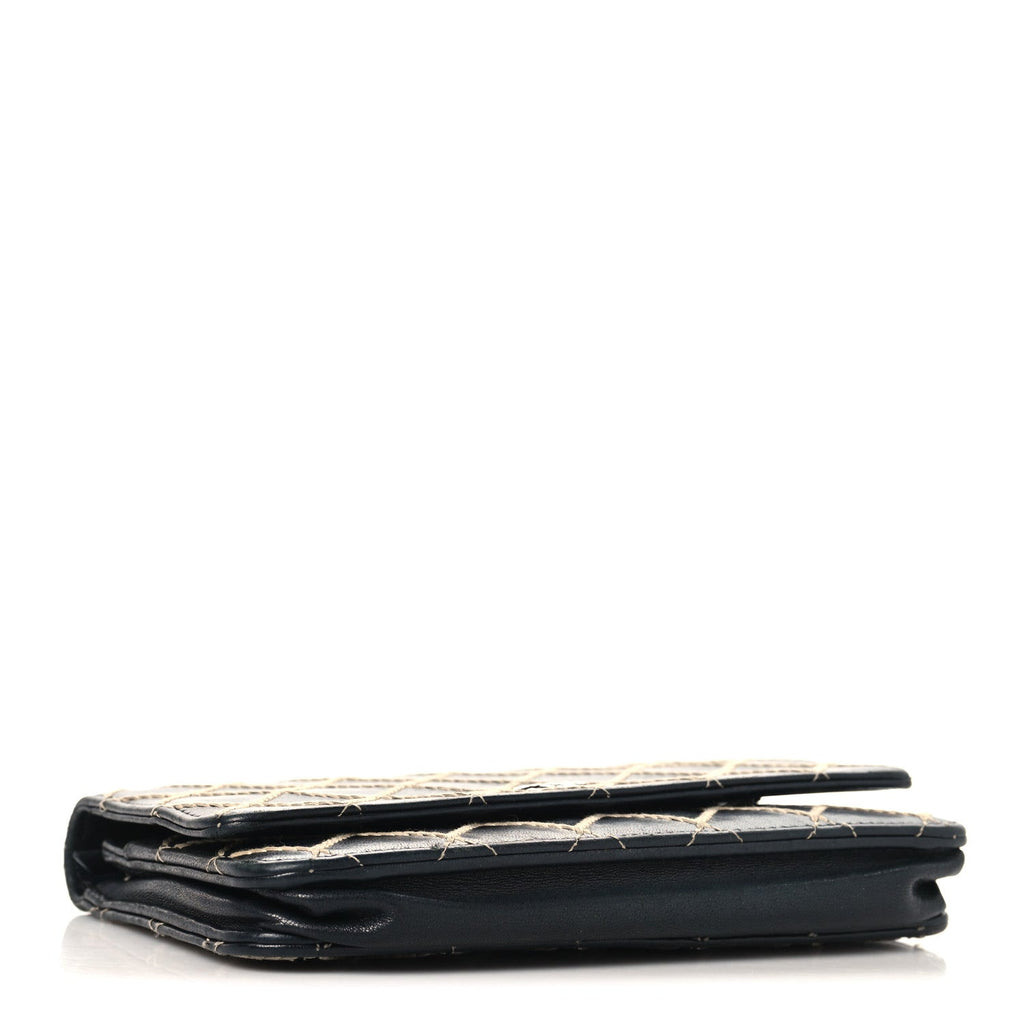Calfskin Diamond Stitch Wallet On Chain WOC Black